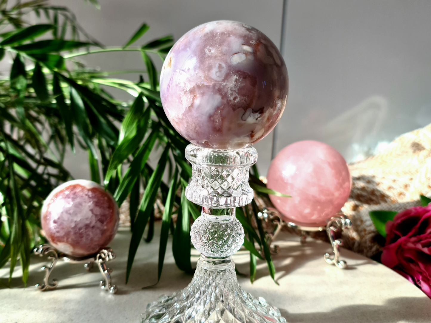 Rare Flower Agate x Pink Amethyst Sphere
