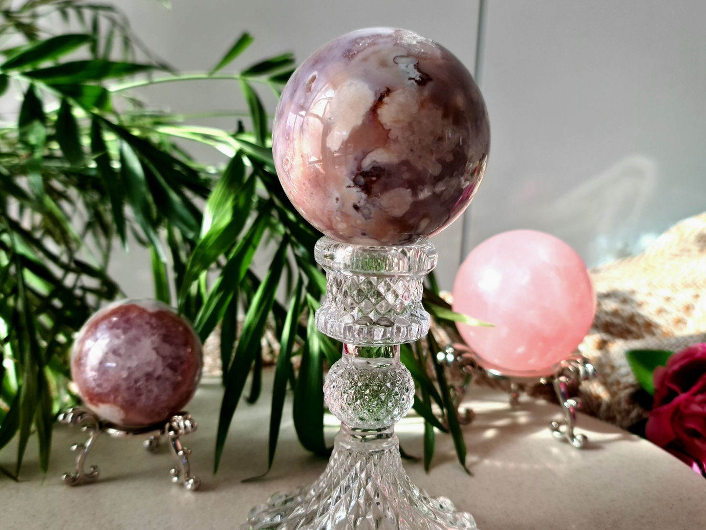 Rare Flower Agate x Pink Amethyst Sphere