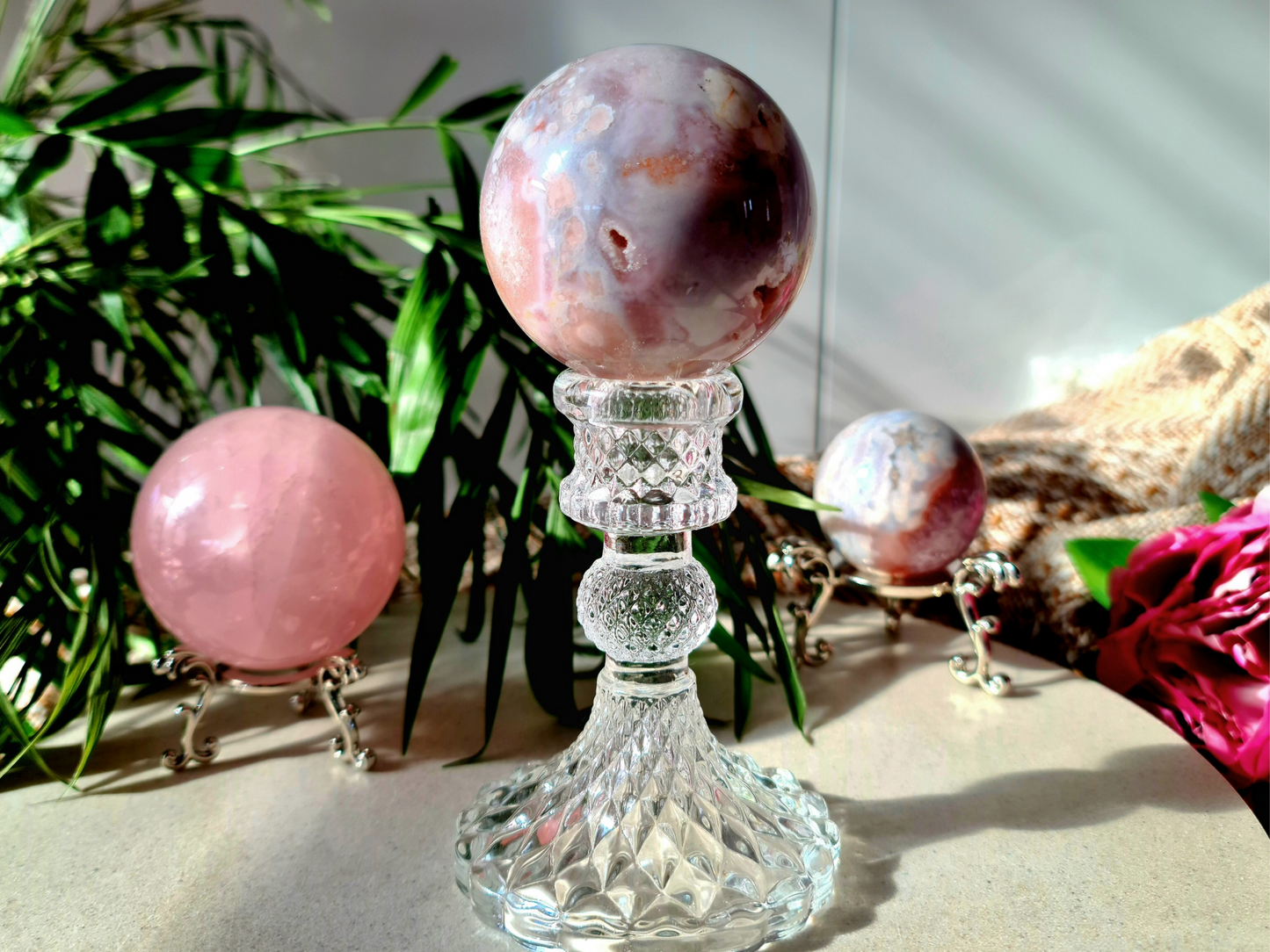 Rare Flower Agate x Pink Amethyst Sphere