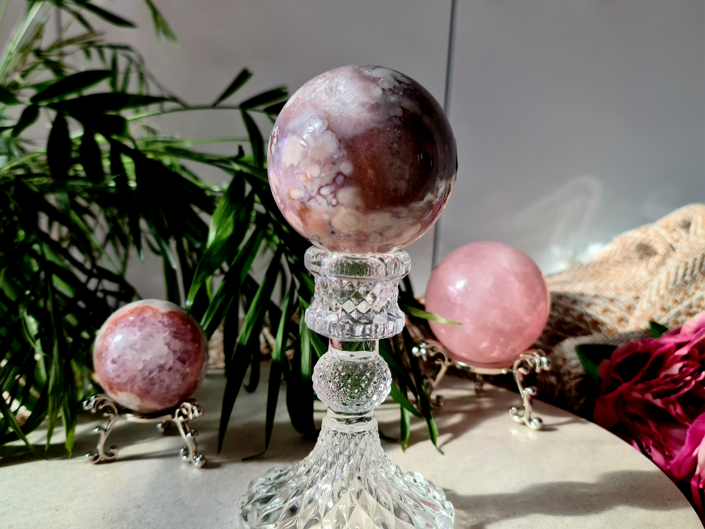 Rare Flower Agate x Pink Amethyst Sphere