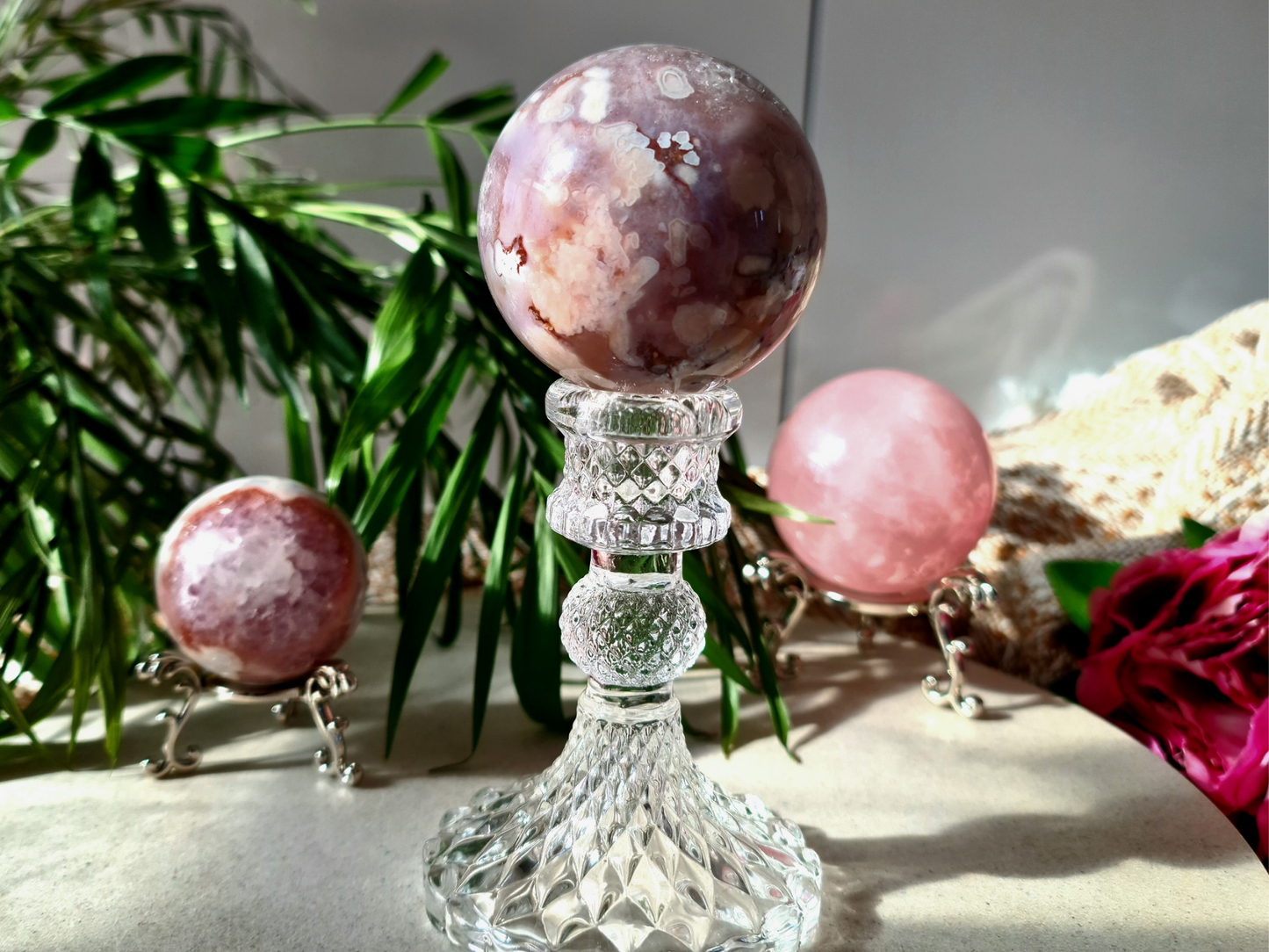 Rare Flower Agate x Pink Amethyst Sphere