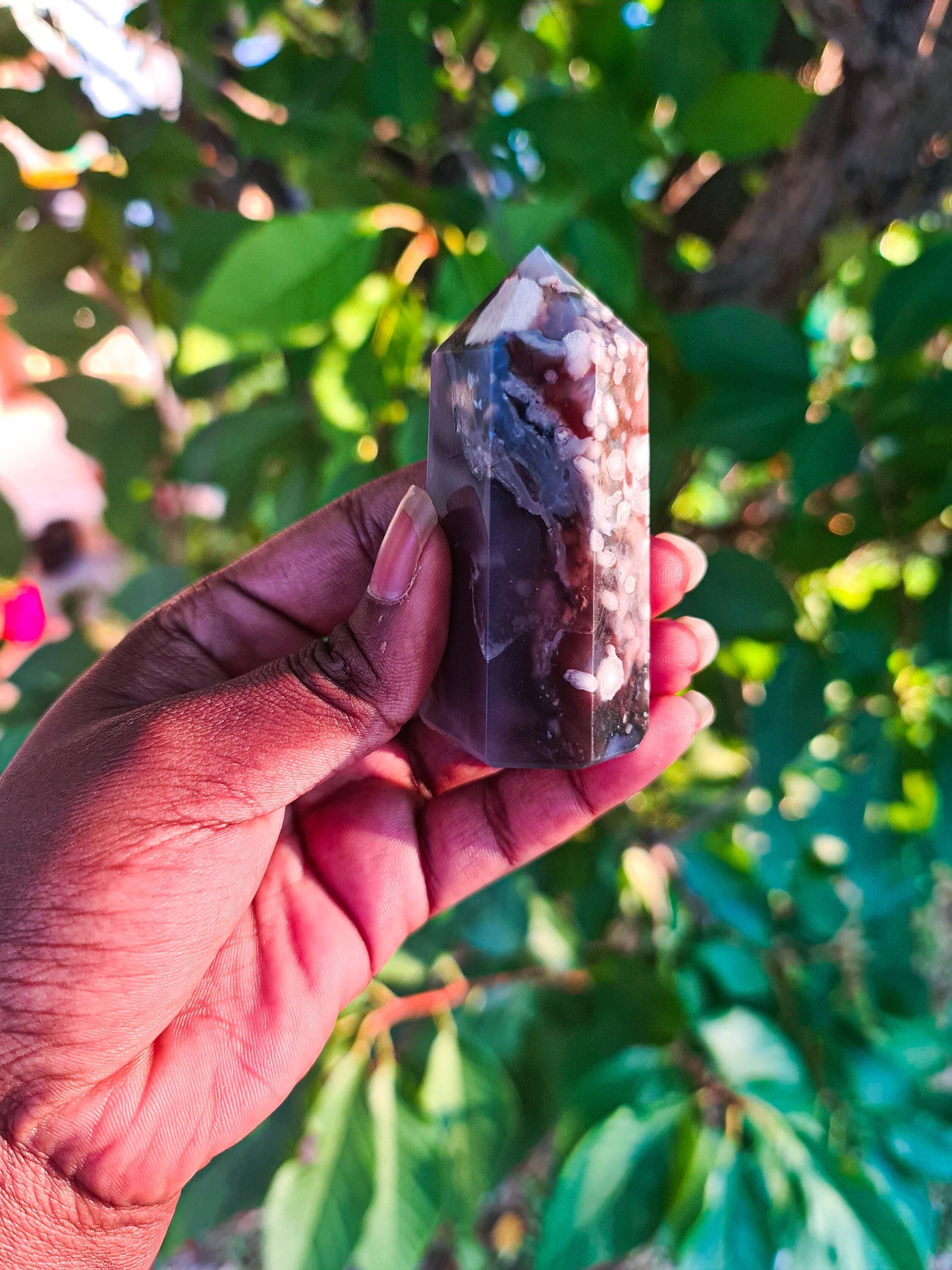 Rare Small Madagascar Black Flower Agate with red plumes/flowers