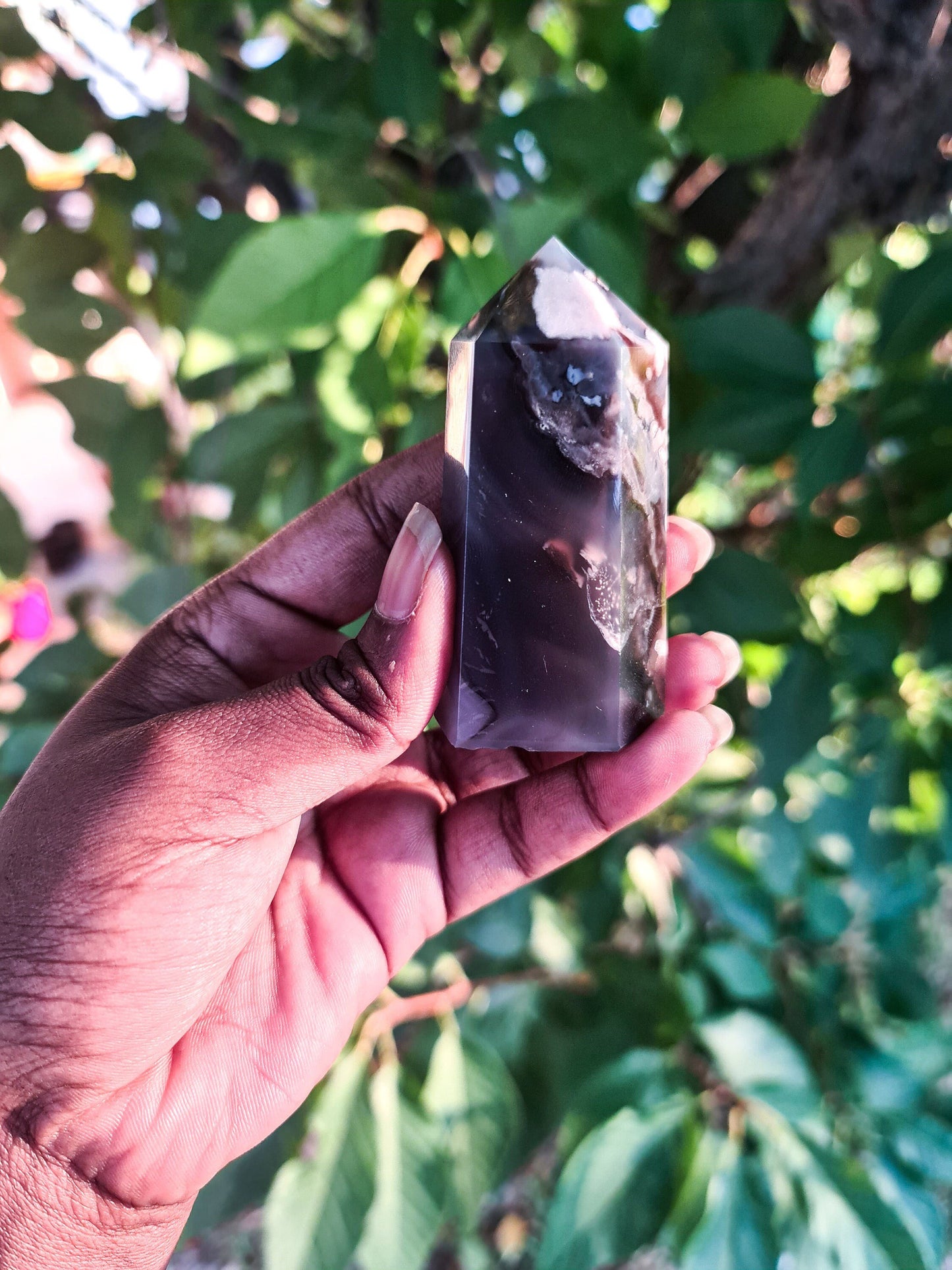 Rare Small Madagascar Black Flower Agate with red plumes/flowers