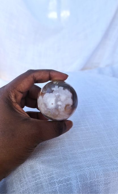 Black flower agate Sphere A