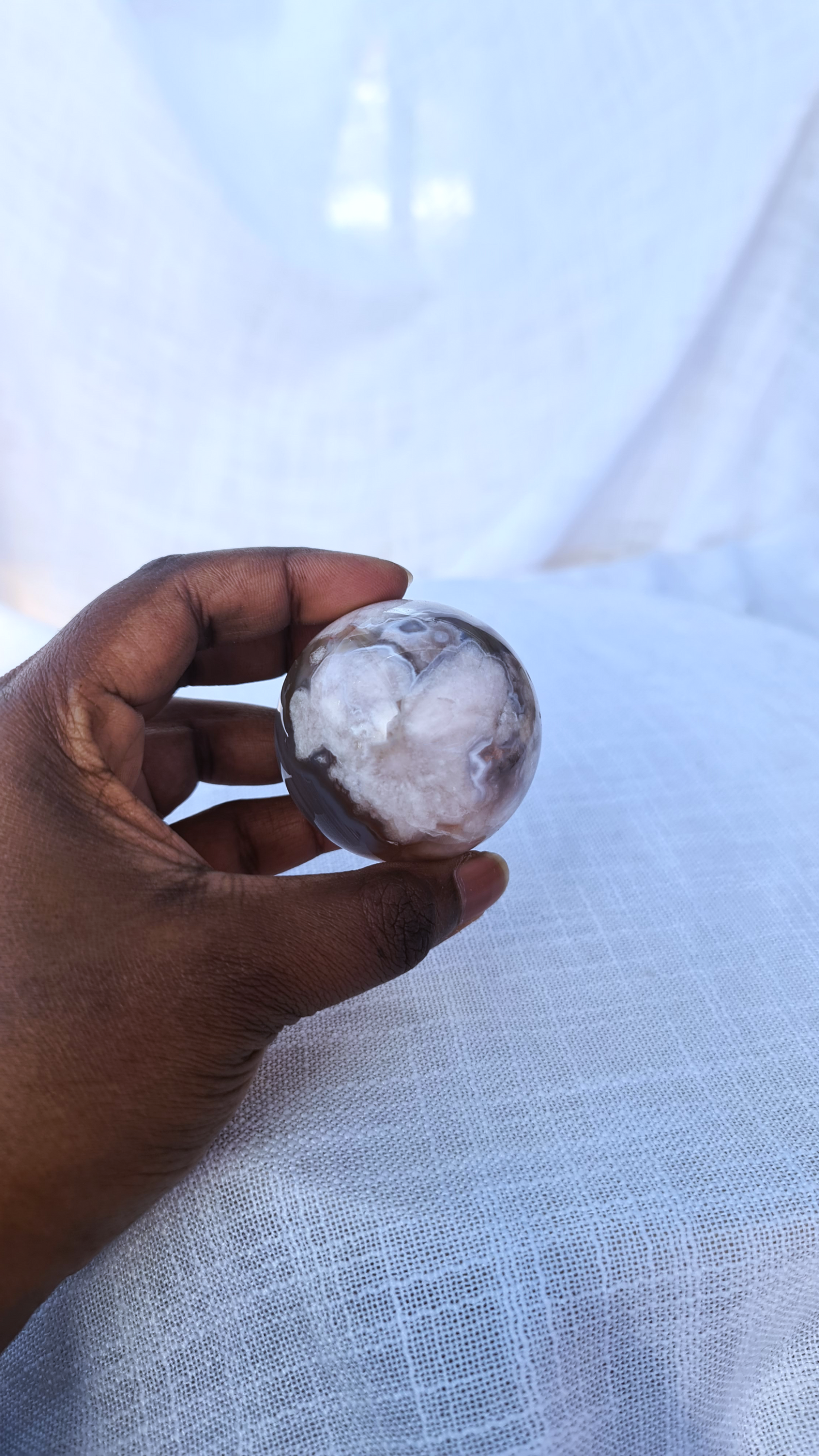 Black flower agate Sphere A