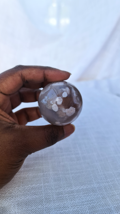Black flower agate Sphere D