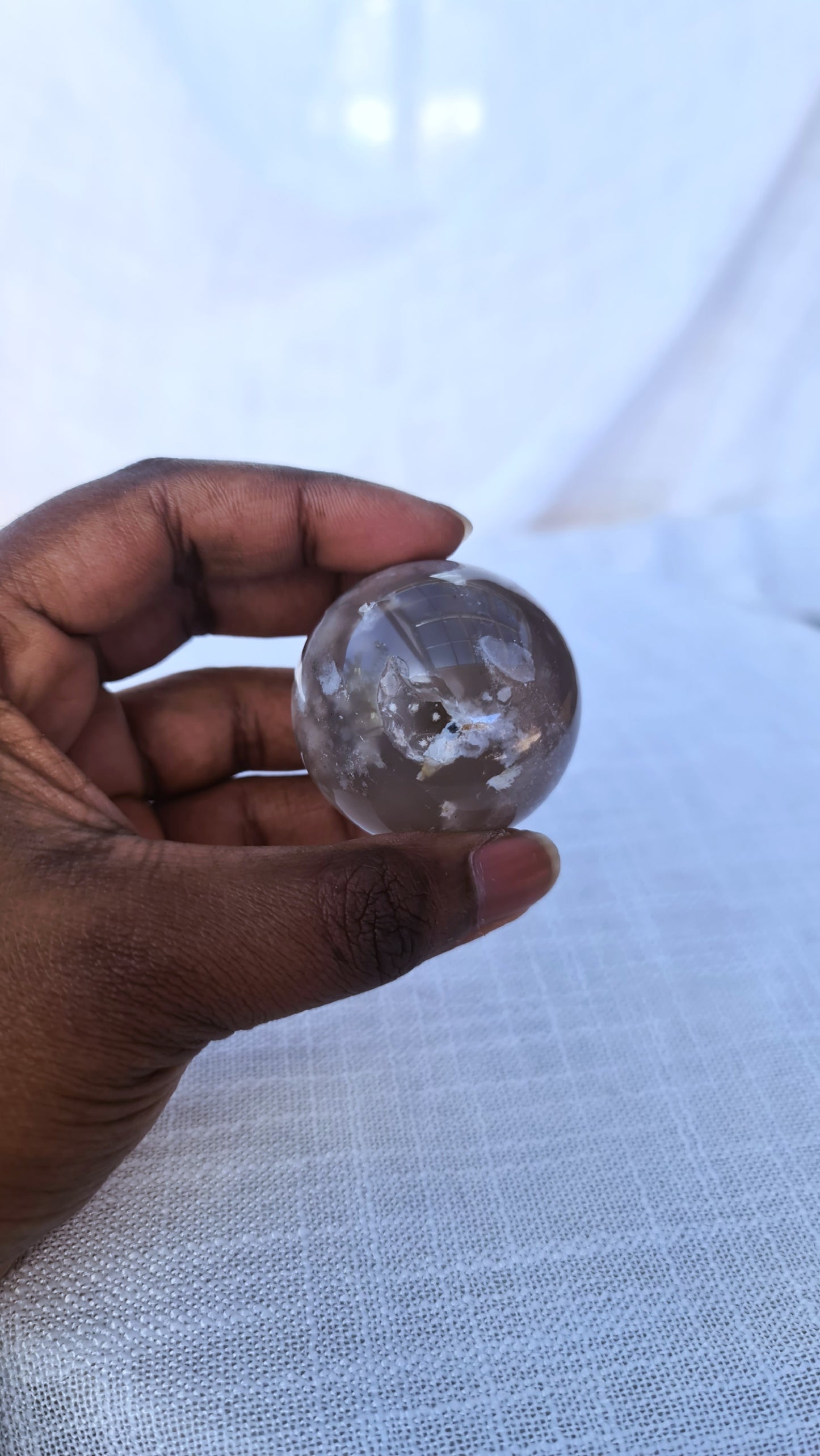 Black flower agate Sphere D