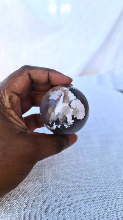 Black flower agate Sphere C