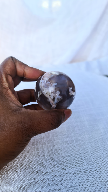 Black flower agate Sphere C