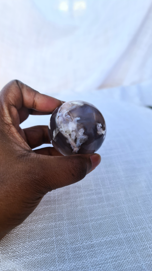 Black flower agate Sphere C