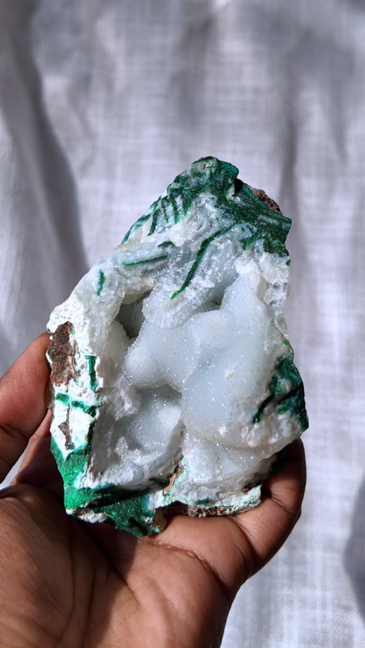 Chalcedony, malachite & quartz specimen piece