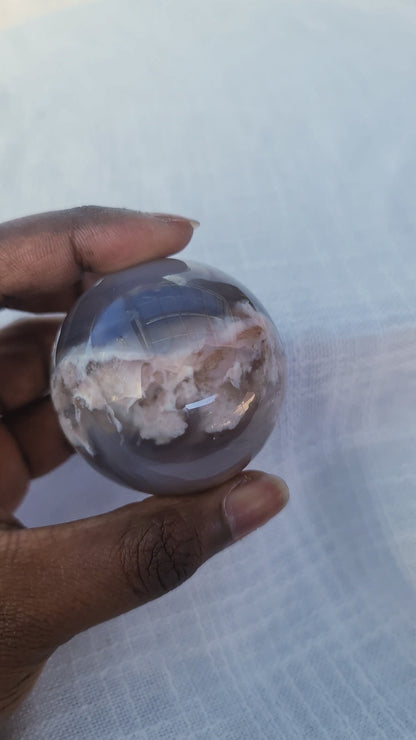 Black flower agate Sphere C